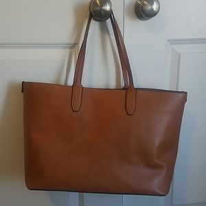 Faux leather cognac tote bag